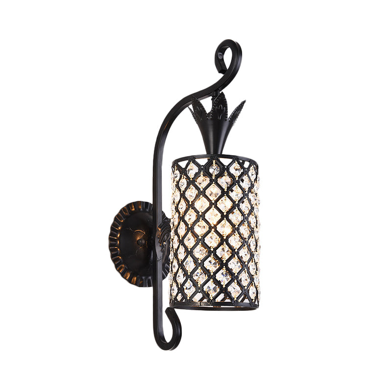 Inserted Crystal Square/Rhombus Sconce Minimalist 1-Light Shade Wall Lighting Fixture in Black Clearhalo 'Cast Iron' 'Glass' 'Industrial' 'Modern wall lights' 'Modern' 'Tiffany' 'Traditional wall lights' 'Wall Lamps & Sconces' 'Wall Lights' Lighting' 917528