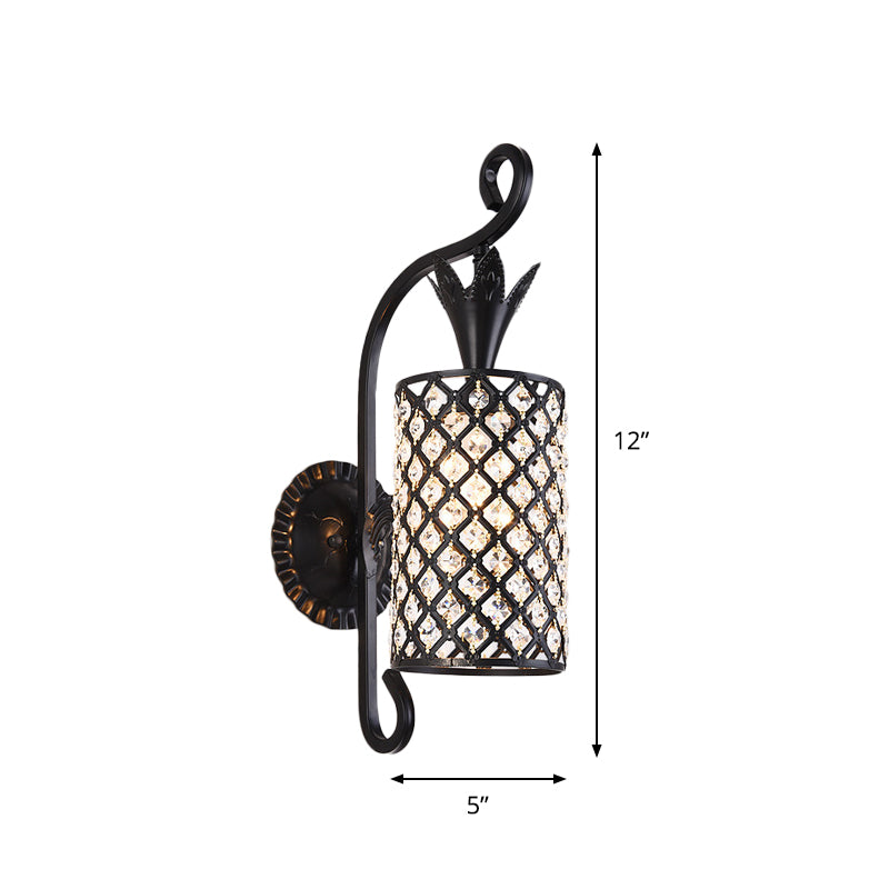 Inserted Crystal Square/Rhombus Sconce Minimalist 1-Light Shade Wall Lighting Fixture in Black Clearhalo 'Cast Iron' 'Glass' 'Industrial' 'Modern wall lights' 'Modern' 'Tiffany' 'Traditional wall lights' 'Wall Lamps & Sconces' 'Wall Lights' Lighting' 917530