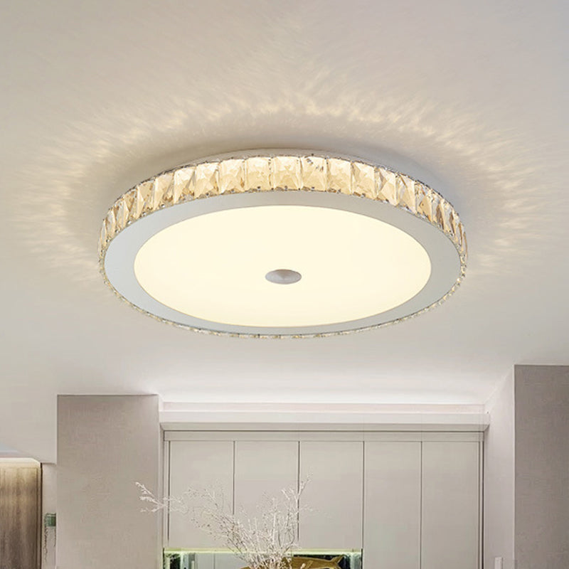 Beveled Crystal Circle Flushmount Simple Bedroom LED Flush Mount Ceiling Light in White Chrome Clearhalo 'Ceiling Lights' 'Close To Ceiling Lights' 'Close to ceiling' 'Flush mount' Lighting' 917547