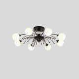 8 Heads White Glass Semi Flush Chandelier Modern Black Meteor Design Bedroom Ceiling Light with Crystal Accent Clearhalo 'Ceiling Lights' 'Close To Ceiling Lights' 'Close to ceiling' 'Semi-flushmount' Lighting' 917556