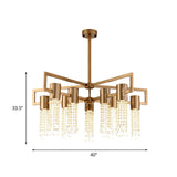 Tube Crystal Fringe Ceiling Flush Postmodern 10-Light Parlor Semi Flush Mount Chandelier in Brass Clearhalo 'Ceiling Lights' 'Close To Ceiling Lights' 'Close to ceiling' 'Semi-flushmount' Lighting' 917562