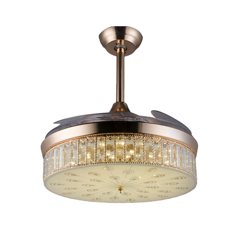 Modern Round Flush Ceiling Fan 3 Blades Crystal LED Semi Flush Mount Lighting in Gold, 42.5" Wide Clearhalo 'Ceiling Fans with Lights' 'Ceiling Fans' 'Modern Ceiling Fans' 'Modern' Lighting' 917613