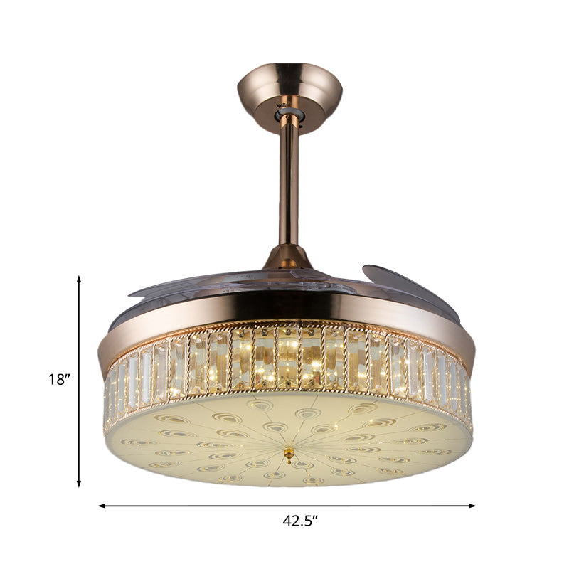 Modern Round Flush Ceiling Fan 3 Blades Crystal LED Semi Flush Mount Lighting in Gold, 42.5" Wide Clearhalo 'Ceiling Fans with Lights' 'Ceiling Fans' 'Modern Ceiling Fans' 'Modern' Lighting' 917614