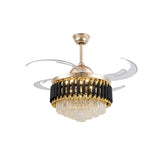 Prismatic Crystal Black-Gold Fan Light Layered Tapered Postmodern LED Semi Mount Lighting with 4 Blades, 47" Width Clearhalo 'Ceiling Fans with Lights' 'Ceiling Fans' 'Modern Ceiling Fans' 'Modern' Lighting' 917629