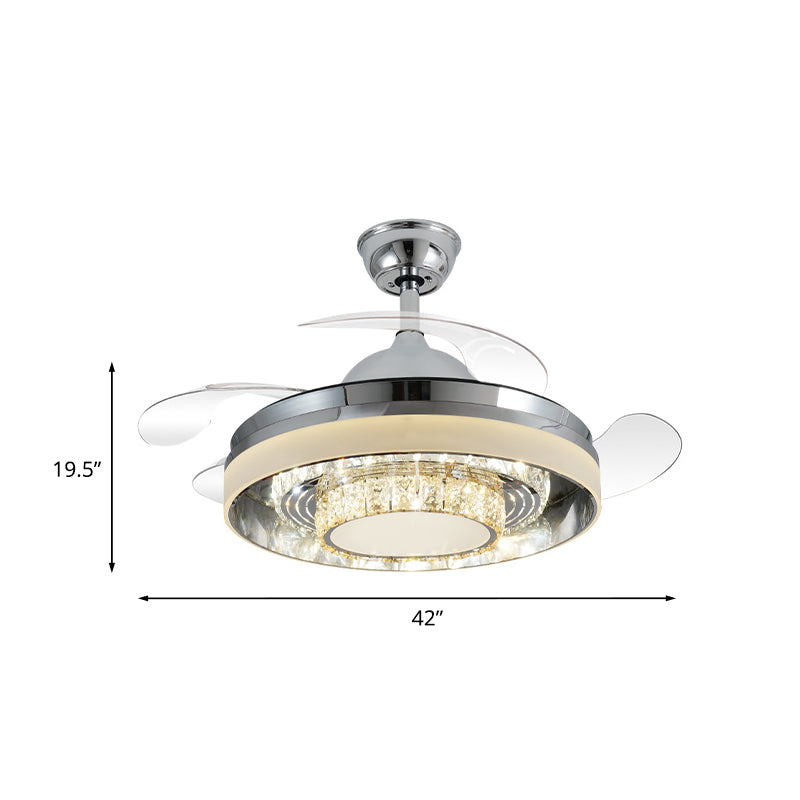 Crystal Chrome Fan Lighting Round Modern 42" Wide LED Semi Flush Ceiling Light Fixture with 4 Blades Clearhalo 'Ceiling Fans with Lights' 'Ceiling Fans' 'Modern Ceiling Fans' 'Modern' Lighting' 917662
