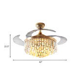 Multi-Layer Crystal Rectangle Semi Flush Postmodern 3-Blade Dining Room LED Ceiling Fan Light in Gold, 42" Width Clearhalo 'Ceiling Fans with Lights' 'Ceiling Fans' 'Modern Ceiling Fans' 'Modern' Lighting' 917678