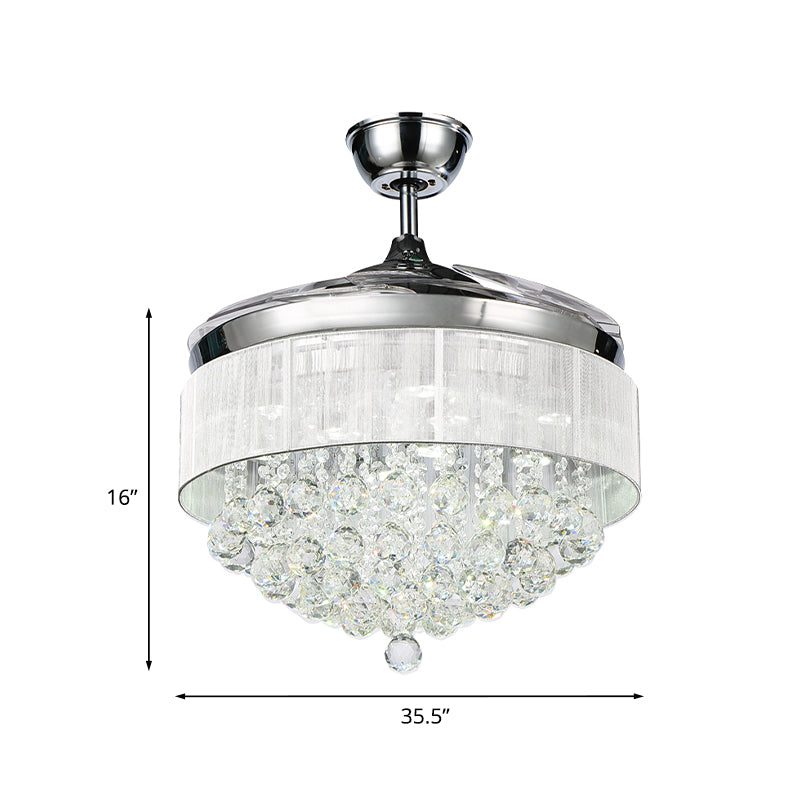 35.5" W Faceted Crystal Orb LED Fan Lamp Modern Silver Tapered Bedroom Semi Flush Ceiling Light Fixture with 3 Blades Clearhalo 'Ceiling Fans with Lights' 'Ceiling Fans' 'Modern Ceiling Fans' 'Modern' Lighting' 917699
