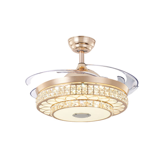 2 Tiers Parlor LED Ceiling Fan Light Modern Crystal 3 Blades Gold Semi Flush Mount, 42.5" Wide Clearhalo 'Ceiling Fans with Lights' 'Ceiling Fans' 'Modern Ceiling Fans' 'Modern' Lighting' 917710