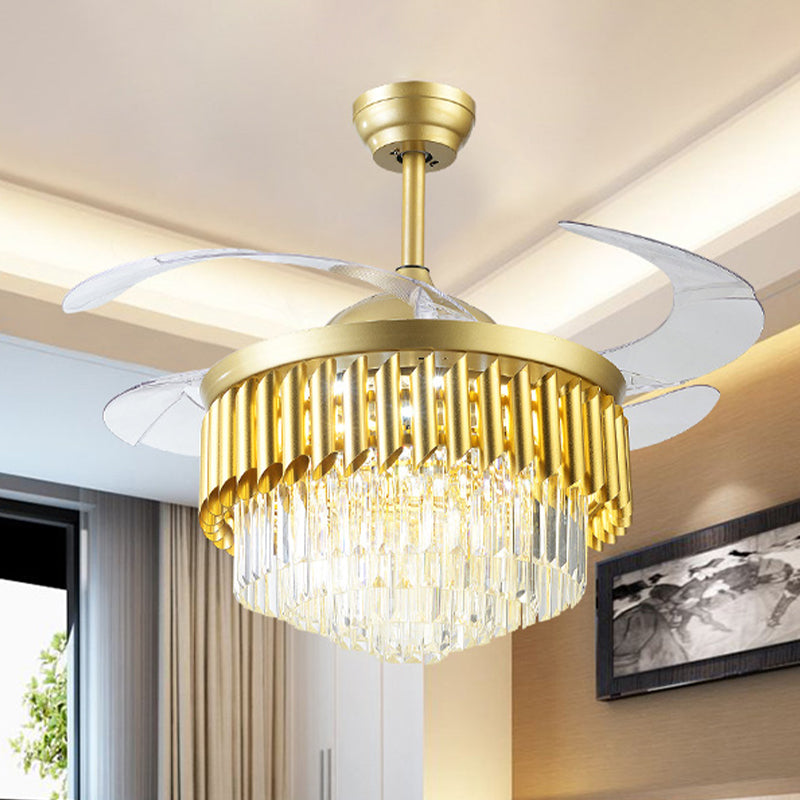 Postmodern Multi-Tier Fan Lighting 3 Blades Crystal LED Semi Flush Ceiling Light in Gold, 19" Wide Gold Clearhalo 'Ceiling Fans with Lights' 'Ceiling Fans' 'Modern Ceiling Fans' 'Modern' Lighting' 917761