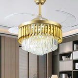 Postmodern Multi-Tier Fan Lighting 3 Blades Crystal LED Semi Flush Ceiling Light in Gold, 19" Wide Clearhalo 'Ceiling Fans with Lights' 'Ceiling Fans' 'Modern Ceiling Fans' 'Modern' Lighting' 917762