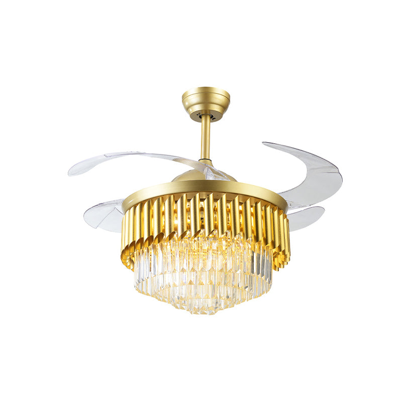 Postmodern Multi-Tier Fan Lighting 3 Blades Crystal LED Semi Flush Ceiling Light in Gold, 19" Wide Clearhalo 'Ceiling Fans with Lights' 'Ceiling Fans' 'Modern Ceiling Fans' 'Modern' Lighting' 917763