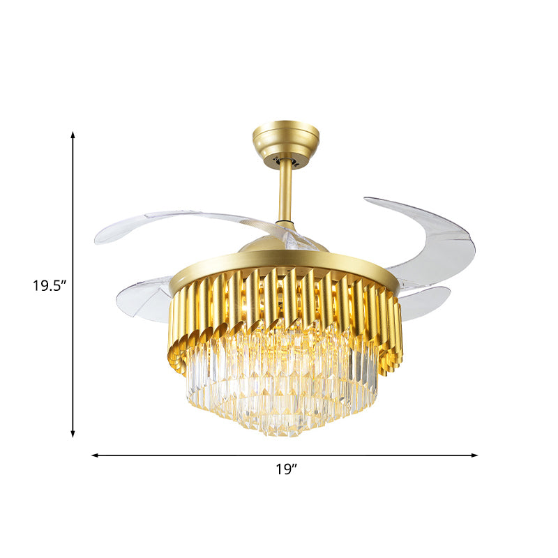 Postmodern Multi-Tier Fan Lighting 3 Blades Crystal LED Semi Flush Ceiling Light in Gold, 19" Wide Clearhalo 'Ceiling Fans with Lights' 'Ceiling Fans' 'Modern Ceiling Fans' 'Modern' Lighting' 917764