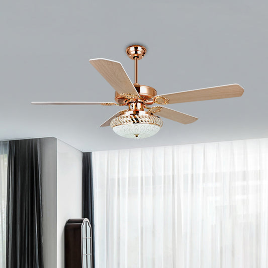 41" W Crystal Bowl Pendant Fan Light Post Modern LED 5-Blade Living Room Semi-Flush Mount in Rose Gold Rose Gold Clearhalo 'Ceiling Fans with Lights' 'Ceiling Fans' Lighting' 917782