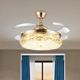 4 Blades Arch Hanging Fan Light Contemporary Gold Crystal Semi Flush Light, 19.5" W Gold Clearhalo 'Ceiling Fans with Lights' 'Ceiling Fans' Lighting' 917806