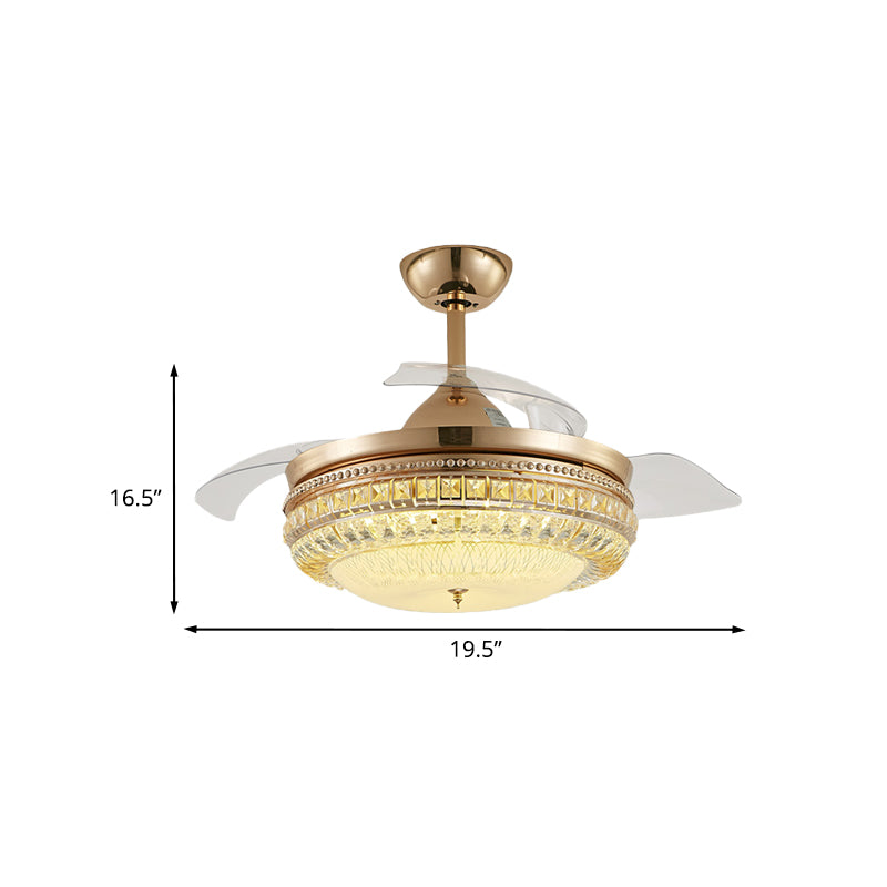 4 Blades Inserted Glass Hanging Fan Lamp Contemporary Gold Drum Living Room Semi Flush Mount Lighting, 19.5" Width Clearhalo 'Ceiling Fans with Lights' 'Ceiling Fans' Lighting' 917818