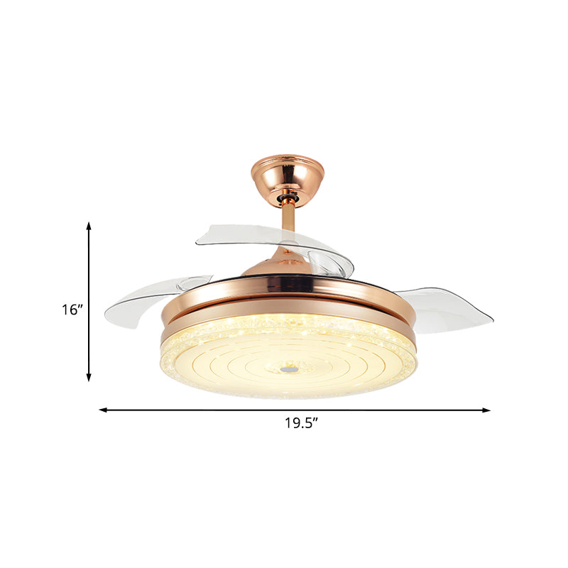 Crystal Drum Ceiling Fan Lamp Contemporary 4 Blades Dining Room Semi Flush Mount Light Fixture in Gold, 19.5" Width Clearhalo 'Ceiling Fans with Lights' 'Ceiling Fans' Lighting' 917826