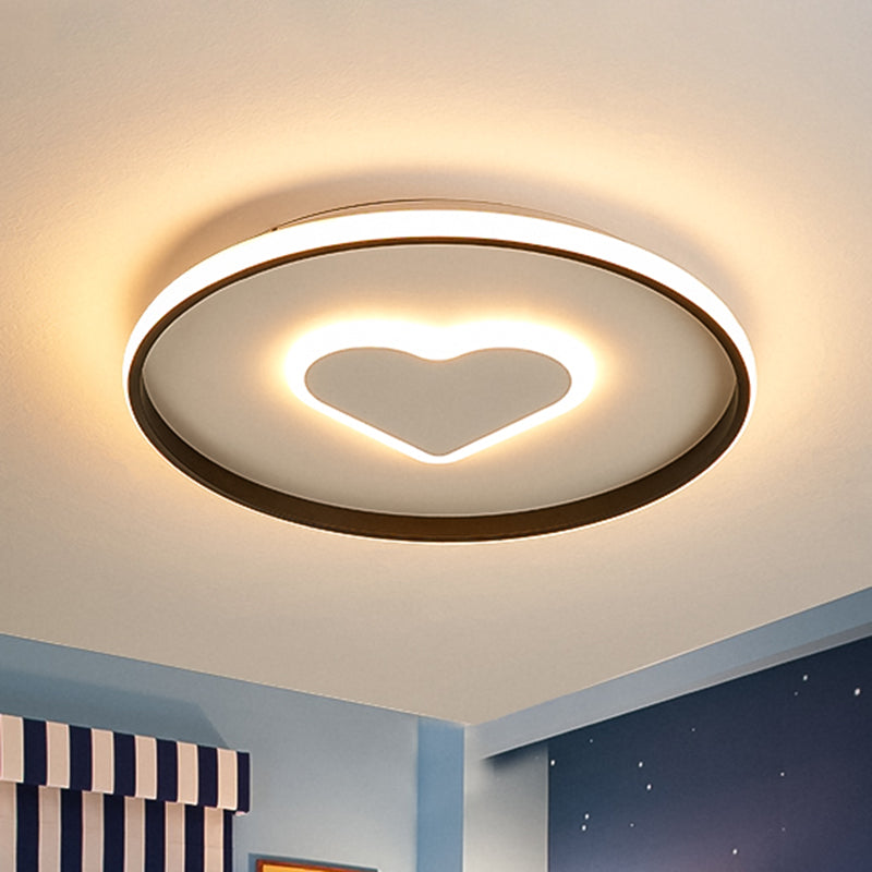 Nordic Loving Heart Flush Mounted Lamp Acrylic LED Bedroom Flush Light in Pink/Black and White Black-White Clearhalo 'Ceiling Lights' 'Close To Ceiling Lights' 'Close to ceiling' 'Flush mount' Lighting' 917835