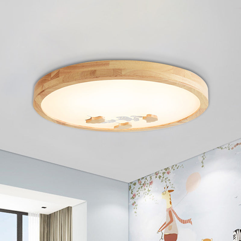 Circle Ceiling Mounted Lamp Simple Wood LED Bedroom Flushmount Light with White/Green Ginkgo Leaf Pattern White Clearhalo 'Ceiling Lights' 'Close To Ceiling Lights' 'Close to ceiling' 'Flush mount' Lighting' 917843