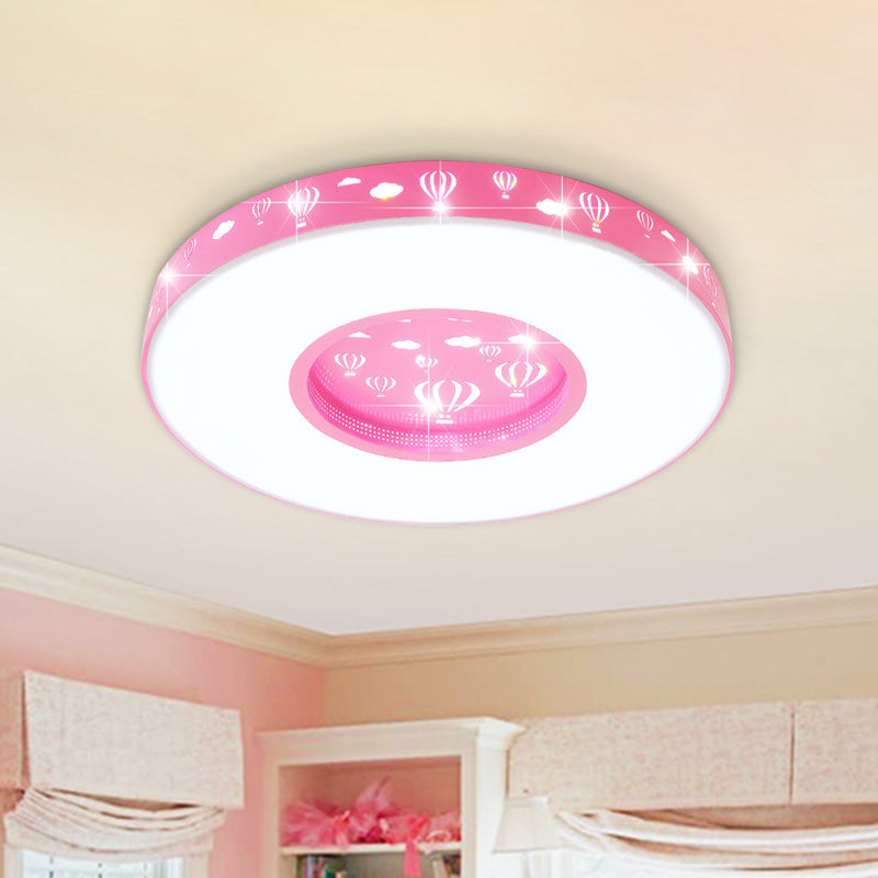 Pink/Blue Finish Circular Flushmount Light Kids LED Acrylic Flush Ceiling Lamp Fixture with Hot Air Balloon Pattern Pink Clearhalo 'Ceiling Lights' 'Close To Ceiling Lights' 'Close to ceiling' 'Flush mount' Lighting' 917859