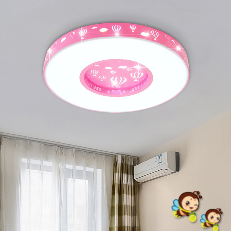 Pink/Blue Finish Circular Flushmount Light Kids LED Acrylic Flush Ceiling Lamp Fixture with Hot Air Balloon Pattern Clearhalo 'Ceiling Lights' 'Close To Ceiling Lights' 'Close to ceiling' 'Flush mount' Lighting' 917861