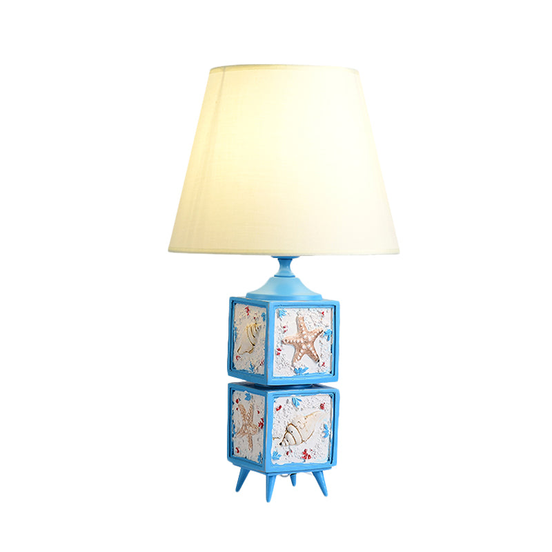 2-Cube Nightstand Light Mediterranean Style Resin Single Bedroom Fabric Table Lamp in Sky Blue/Water Blue Clearhalo 'Lamps' 'Table Lamps' Lighting' 917869