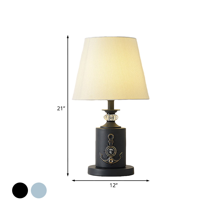 Mediterranean-Style Cylinder Table Light Metal Single Bedside Fabric Night Lamp in Black/Water Blue Clearhalo 'Lamps' 'Table Lamps' Lighting' 917878