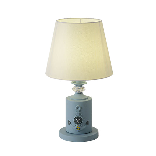 Mediterranean-Style Cylinder Table Light Metal Single Bedside Fabric Night Lamp in Black/Water Blue Clearhalo 'Lamps' 'Table Lamps' Lighting' 917881