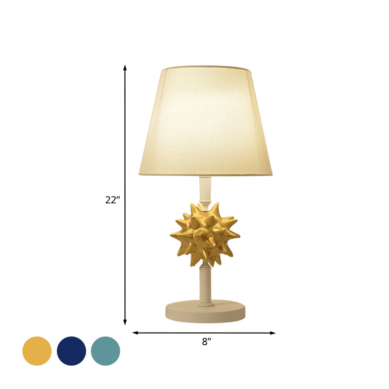 Resin Sea Urchin Night Table Lamp Cartoon Single Bulb Sky Blue/Gold/Dark Blue Nightstand Light with Barrel Fabric Shade for Bedside Clearhalo 'Lamps' 'Table Lamps' Lighting' 917886