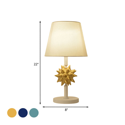 Resin Sea Urchin Night Table Lamp Cartoon Single Bulb Sky Blue/Gold/Dark Blue Nightstand Light with Barrel Fabric Shade for Bedside Clearhalo 'Lamps' 'Table Lamps' Lighting' 917886