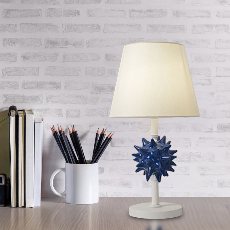 Resin Sea Urchin Night Table Lamp Cartoon Single Bulb Sky Blue/Gold/Dark Blue Nightstand Light with Barrel Fabric Shade for Bedside Clearhalo 'Lamps' 'Table Lamps' Lighting' 917888