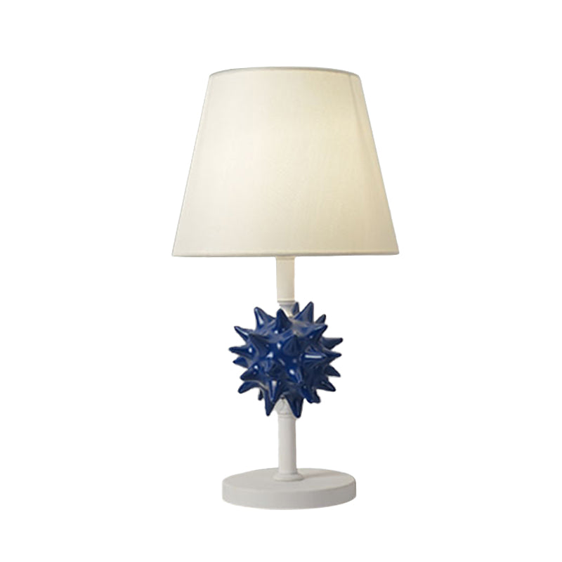 Resin Sea Urchin Night Table Lamp Cartoon Single Bulb Sky Blue/Gold/Dark Blue Nightstand Light with Barrel Fabric Shade for Bedside Clearhalo 'Lamps' 'Table Lamps' Lighting' 917889