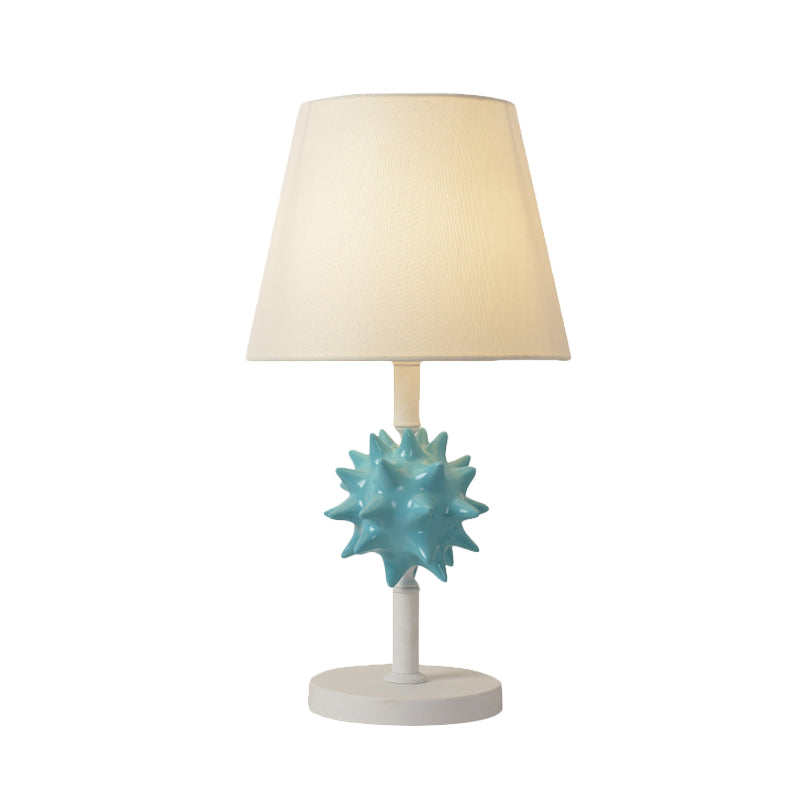 Resin Sea Urchin Night Table Lamp Cartoon Single Bulb Sky Blue/Gold/Dark Blue Nightstand Light with Barrel Fabric Shade for Bedside Clearhalo 'Lamps' 'Table Lamps' Lighting' 917893