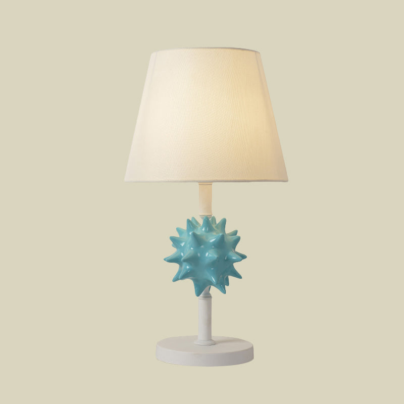 Resin Sea Urchin Night Table Lamp Cartoon Single Bulb Sky Blue/Gold/Dark Blue Nightstand Light with Barrel Fabric Shade for Bedside Clearhalo 'Lamps' 'Table Lamps' Lighting' 917894