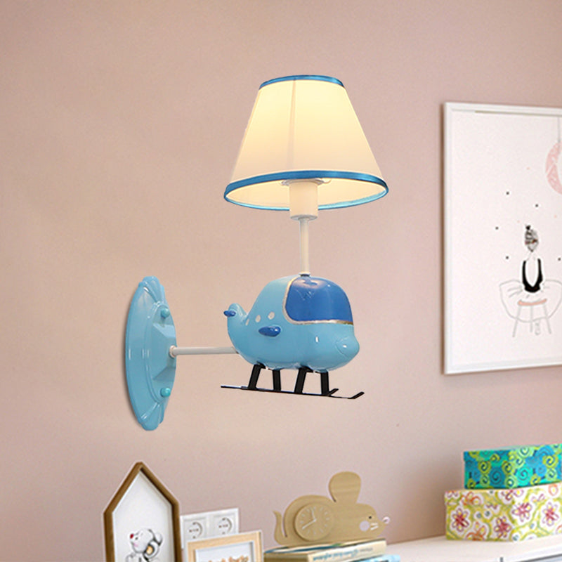 Blue Airplane-Shape Wall Lighting Idea Cartoon 1 Head Resin Wall Mount Lamp with Fabric Shade Blue Clearhalo 'Wall Lamps & Sconces' 'Wall Lights' Lighting' 917912