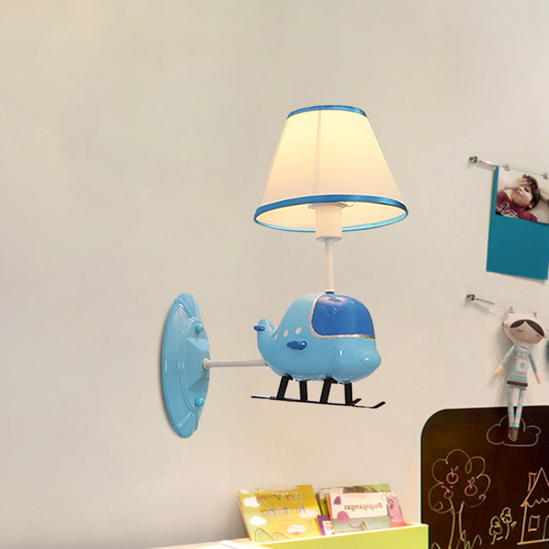 Blue Airplane-Shape Wall Lighting Idea Cartoon 1 Head Resin Wall Mount Lamp with Fabric Shade Clearhalo 'Wall Lamps & Sconces' 'Wall Lights' Lighting' 917913