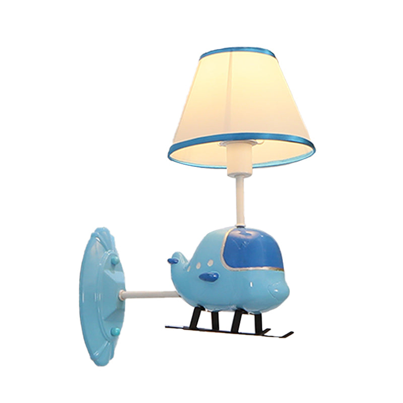 Blue Airplane-Shape Wall Lighting Idea Cartoon 1 Head Resin Wall Mount Lamp with Fabric Shade Clearhalo 'Wall Lamps & Sconces' 'Wall Lights' Lighting' 917914