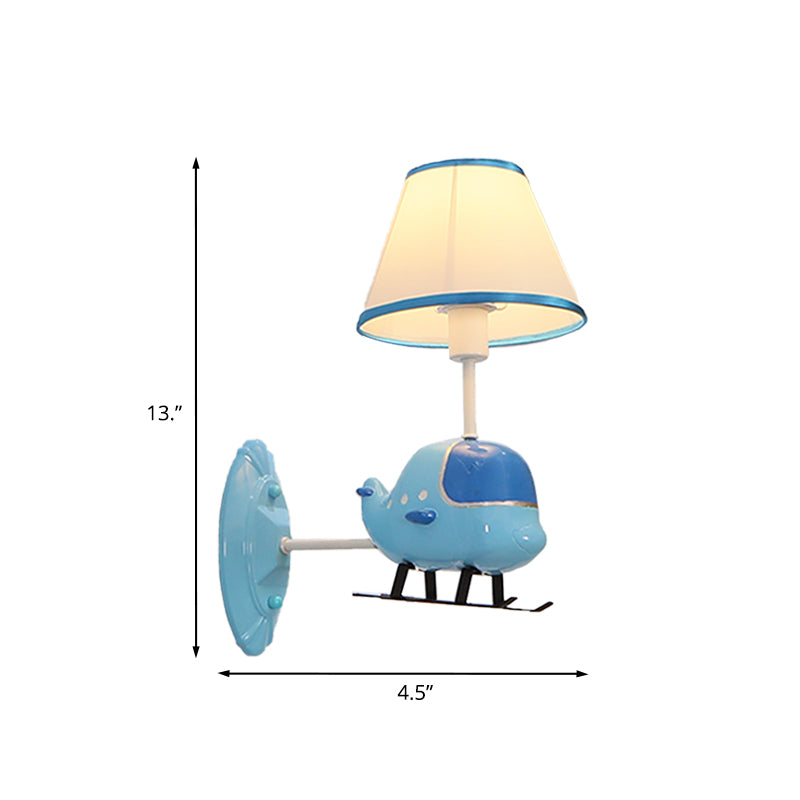 Blue Airplane-Shape Wall Lighting Idea Cartoon 1 Head Resin Wall Mount Lamp with Fabric Shade Clearhalo 'Wall Lamps & Sconces' 'Wall Lights' Lighting' 917915