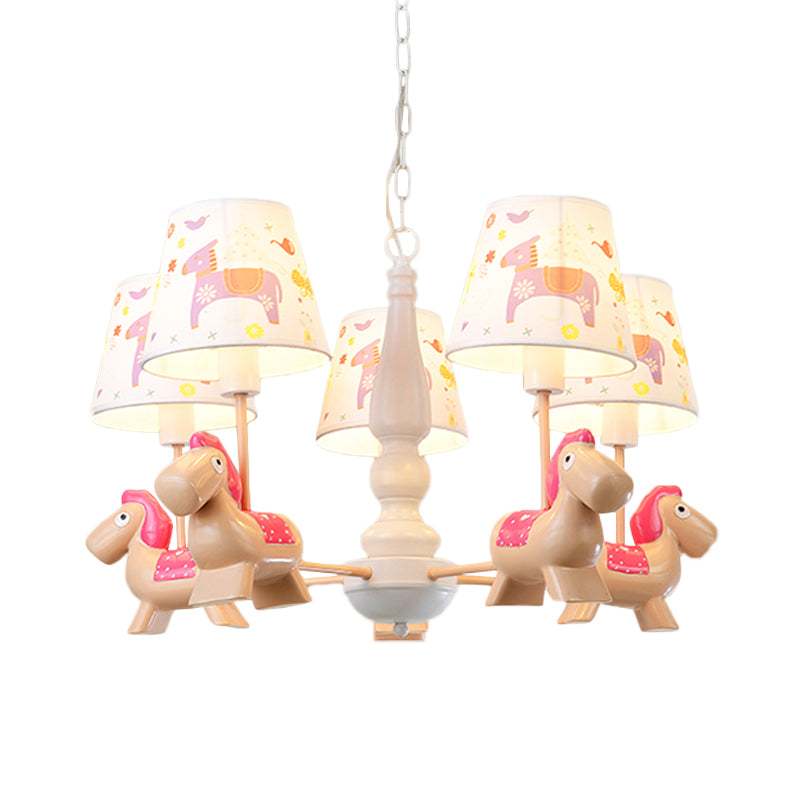 Barrel Hanging Chandelier Cartoon Fabric 5-Head White Finish Radial Pendant Light Kit with Carousel/Fish and Girl Deco Clearhalo 'Ceiling Lights' 'Chandeliers' Lighting' options 917926