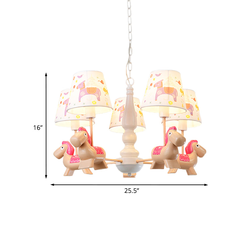 Barrel Hanging Chandelier Cartoon Fabric 5-Head White Finish Radial Pendant Light Kit with Carousel/Fish and Girl Deco Clearhalo 'Ceiling Lights' 'Chandeliers' Lighting' options 917927