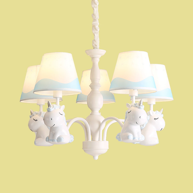 Pink/Blue Barrel Shade Chandelier Lighting Cartoon 5 Lights Fabric Pendulum Lamp with Unicorn Decor Clearhalo 'Ceiling Lights' 'Chandeliers' Lighting' options 917944