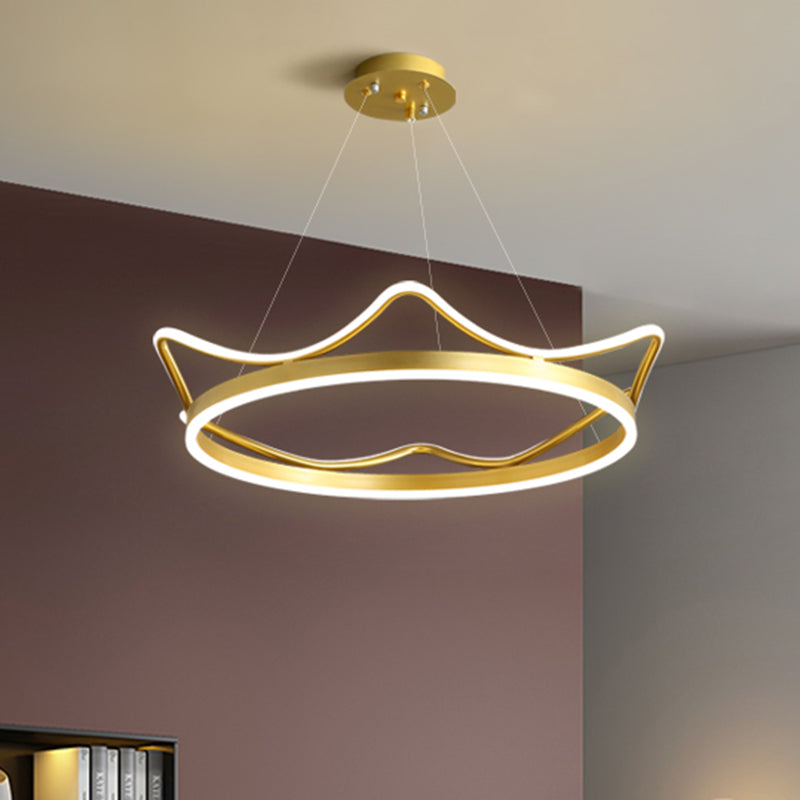 Metallic Crown Shape Suspension Light Nordic LED Pendant Chandelier in Pink/Gold for Kids Bedroom Gold Clearhalo 'Ceiling Lights' 'Chandeliers' Lighting' options 917949_8a59d1e0-0f4d-4192-984a-6d5a883ba9e2