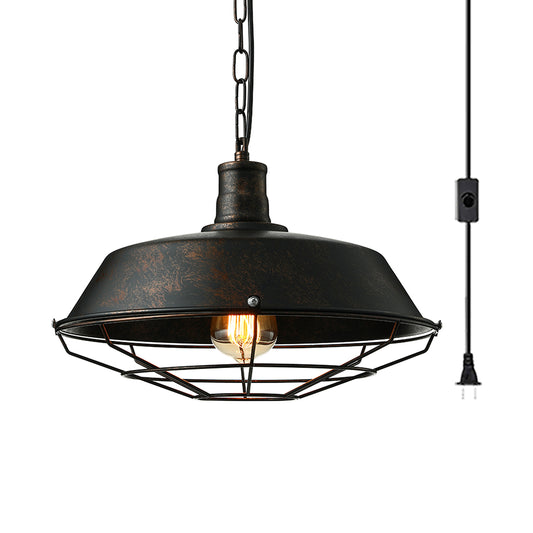 Rust Finish 1 Light Ceiling Light Retro Metallic Barn Pendant Lamp with Wire Guard for Living Room Clearhalo 'Art Deco Pendants' 'Cast Iron' 'Ceiling Lights' 'Ceramic' 'Crystal' 'Industrial Pendants' 'Industrial' 'Metal' 'Middle Century Pendants' 'Pendant Lights' 'Pendants' 'Tiffany' Lighting' 91794