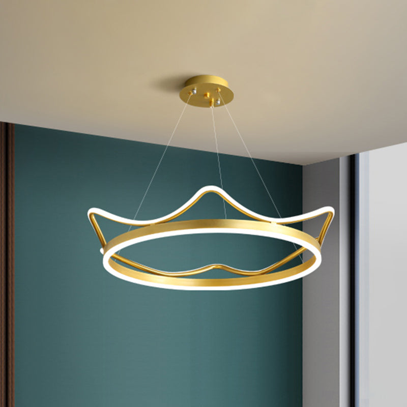 Metallic Crown Shape Suspension Light Nordic LED Pendant Chandelier in Pink/Gold for Kids Bedroom Clearhalo 'Ceiling Lights' 'Chandeliers' Lighting' options 917950