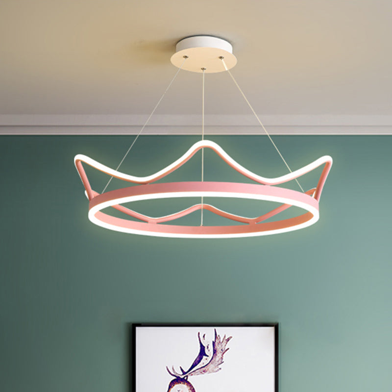 Metallic Crown Shape Suspension Light Nordic LED Pendant Chandelier in Pink/Gold for Kids Bedroom Pink Clearhalo 'Ceiling Lights' 'Chandeliers' Lighting' options 917953_24afd8db-4c52-4001-a74a-0db0cc8e7271