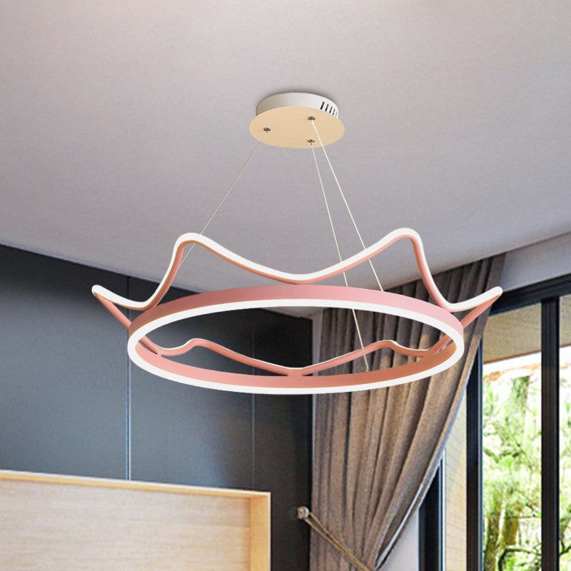 Metallic Crown Shape Suspension Light Nordic LED Pendant Chandelier in Pink/Gold for Kids Bedroom Clearhalo 'Ceiling Lights' 'Chandeliers' Lighting' options 917954