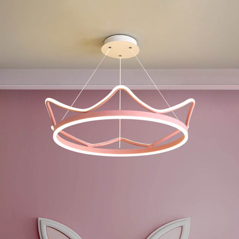 Metallic Crown Shape Suspension Light Nordic LED Pendant Chandelier in Pink/Gold for Kids Bedroom Clearhalo 'Ceiling Lights' 'Chandeliers' Lighting' options 917955