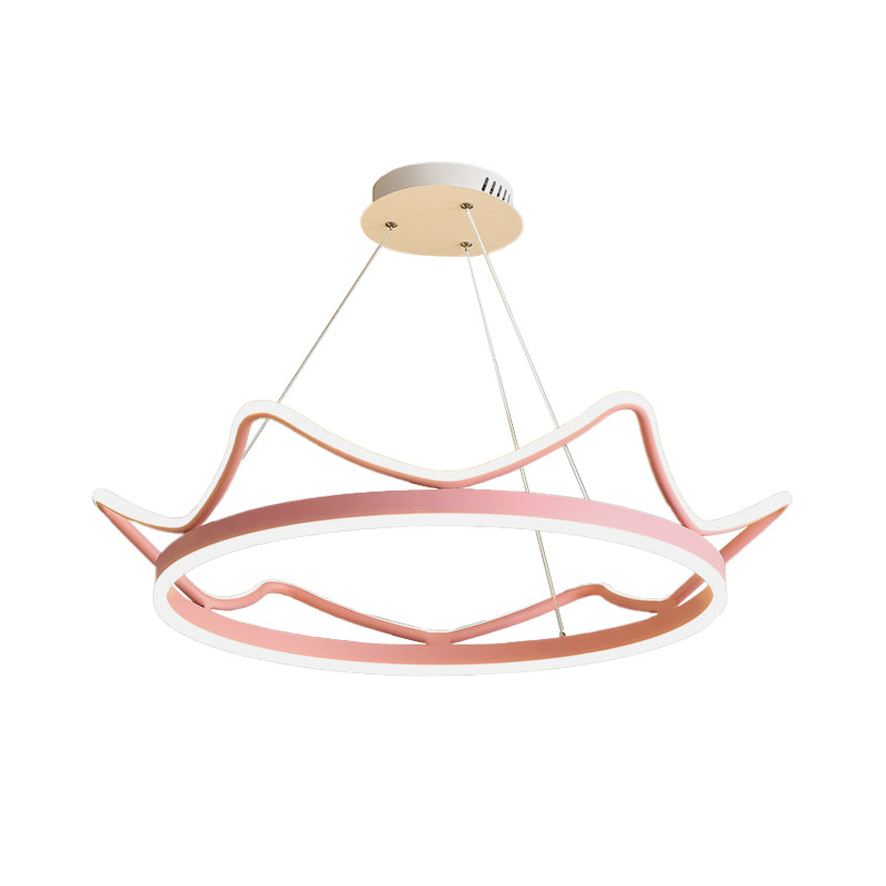 Metallic Crown Shape Suspension Light Nordic LED Pendant Chandelier in Pink/Gold for Kids Bedroom Clearhalo 'Ceiling Lights' 'Chandeliers' Lighting' options 917956