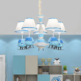 Cartoon Aircraft Chandelier Light Fixture Resin 3/5 Lights Child Room Ceiling Lamp with Cone White Fabric Shade in Blue Clearhalo 'Ceiling Lights' 'Chandeliers' Lighting' options 917958