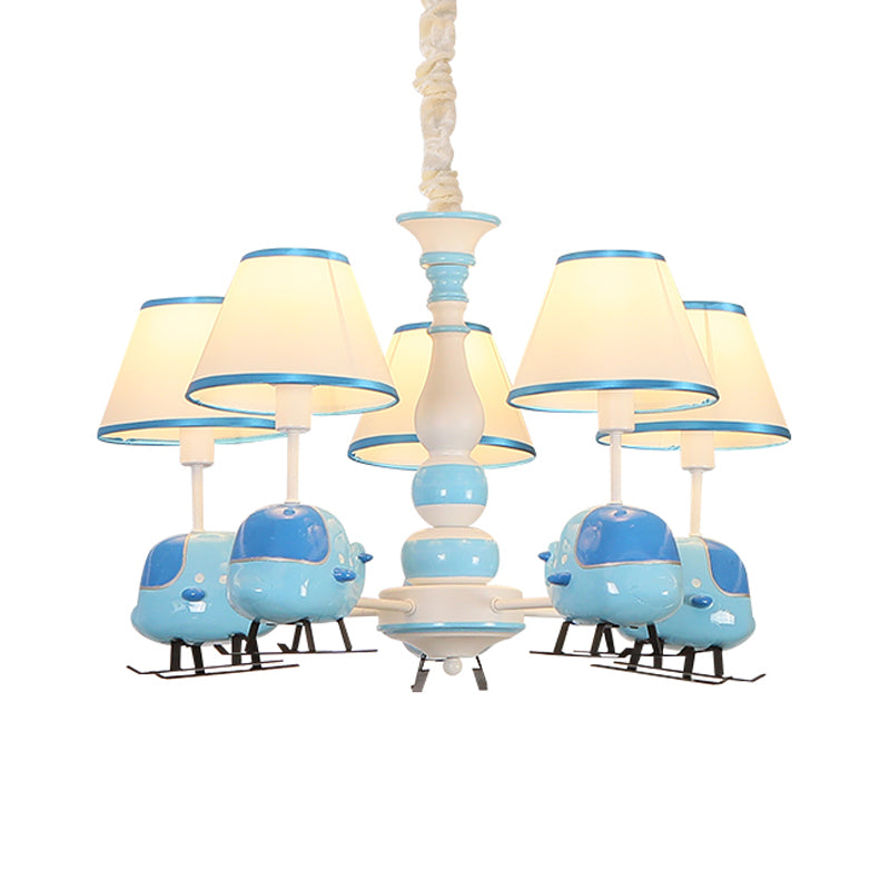 Cartoon Aircraft Chandelier Light Fixture Resin 3/5 Lights Child Room Ceiling Lamp with Cone White Fabric Shade in Blue Clearhalo 'Ceiling Lights' 'Chandeliers' Lighting' options 917959