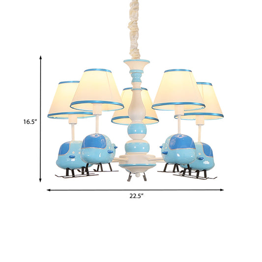 Cartoon Aircraft Chandelier Light Fixture Resin 3/5 Lights Child Room Ceiling Lamp with Cone White Fabric Shade in Blue Clearhalo 'Ceiling Lights' 'Chandeliers' Lighting' options 917960